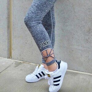 VICTORIA'S SECRET PINK ULTIMATE STRAPPY LEGGINGS-GRAY-NEW! SIZE LG